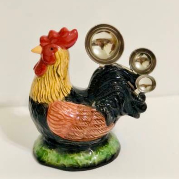 Vintage 6” Ceramic Rooster/Chicken Measuring Spoon Holder With four Metal Spoons - Picture 1 of 7